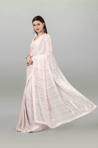 Thumbnail for NOZ2TOZ Women Party Wear Sequnce Worked Light Peach Colour Heavy Georgette Saree - Distacart