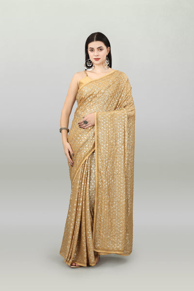 NOZ2TOZ Women Party Wear Sequnce Worked Chiku Colour Heavy Georgette Saree - Distacart