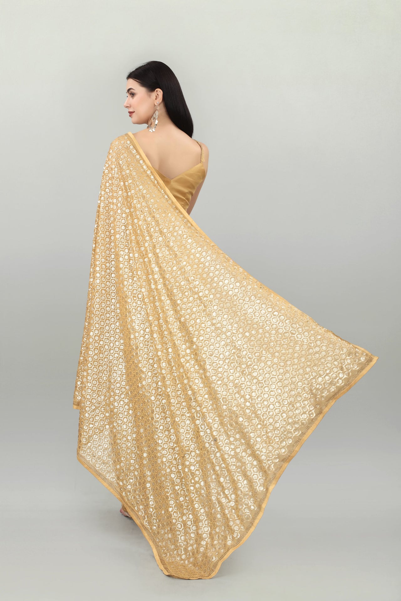NOZ2TOZ Women Party Wear Sequnce Worked Chiku Colour Heavy Georgette Saree - Distacart