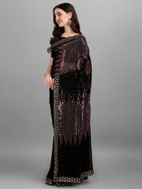 Thumbnail for NOZ2TOZ Women Party Wear Sequins Worked Black Colour Heavy Georgette Saree - Distacart