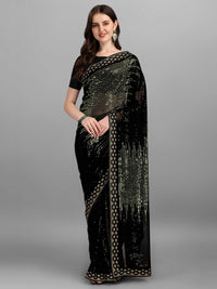 Thumbnail for NOZ2TOZ Women Party Wear Sequins Worked Black Colour Heavy Georgette Saree - Distacart