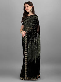 Thumbnail for NOZ2TOZ Women Party Wear Sequins Worked Black Colour Heavy Georgette Saree - Distacart
