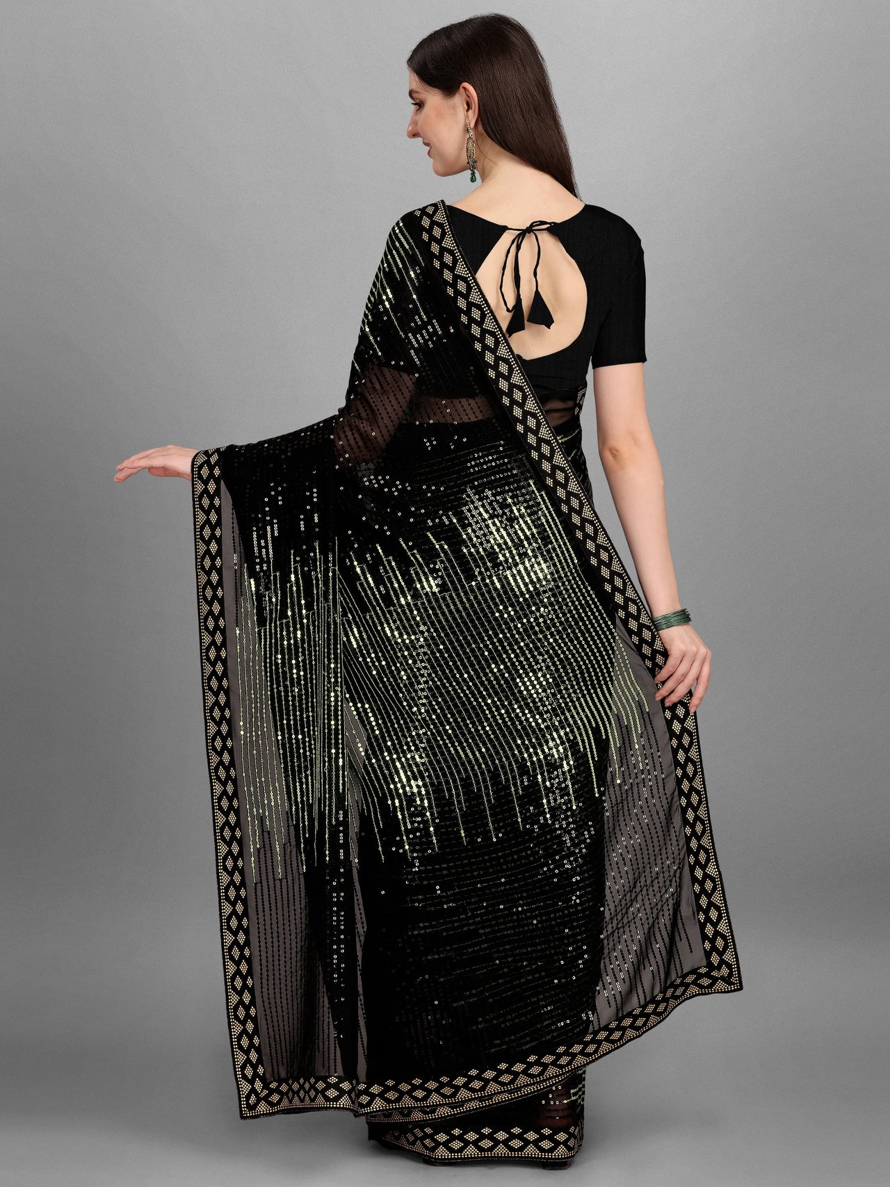 NOZ2TOZ Women Party Wear Sequins Worked Black Colour Heavy Georgette Saree - Distacart