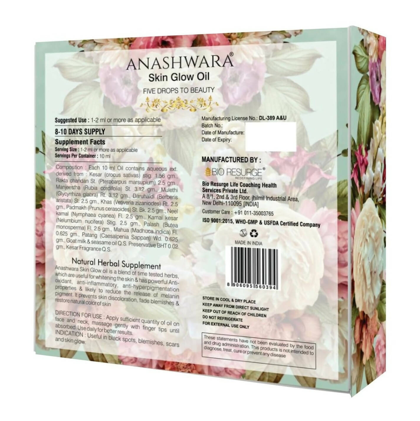 Bio Resurge Life Anashwara Skin Glow Oil - Distacart