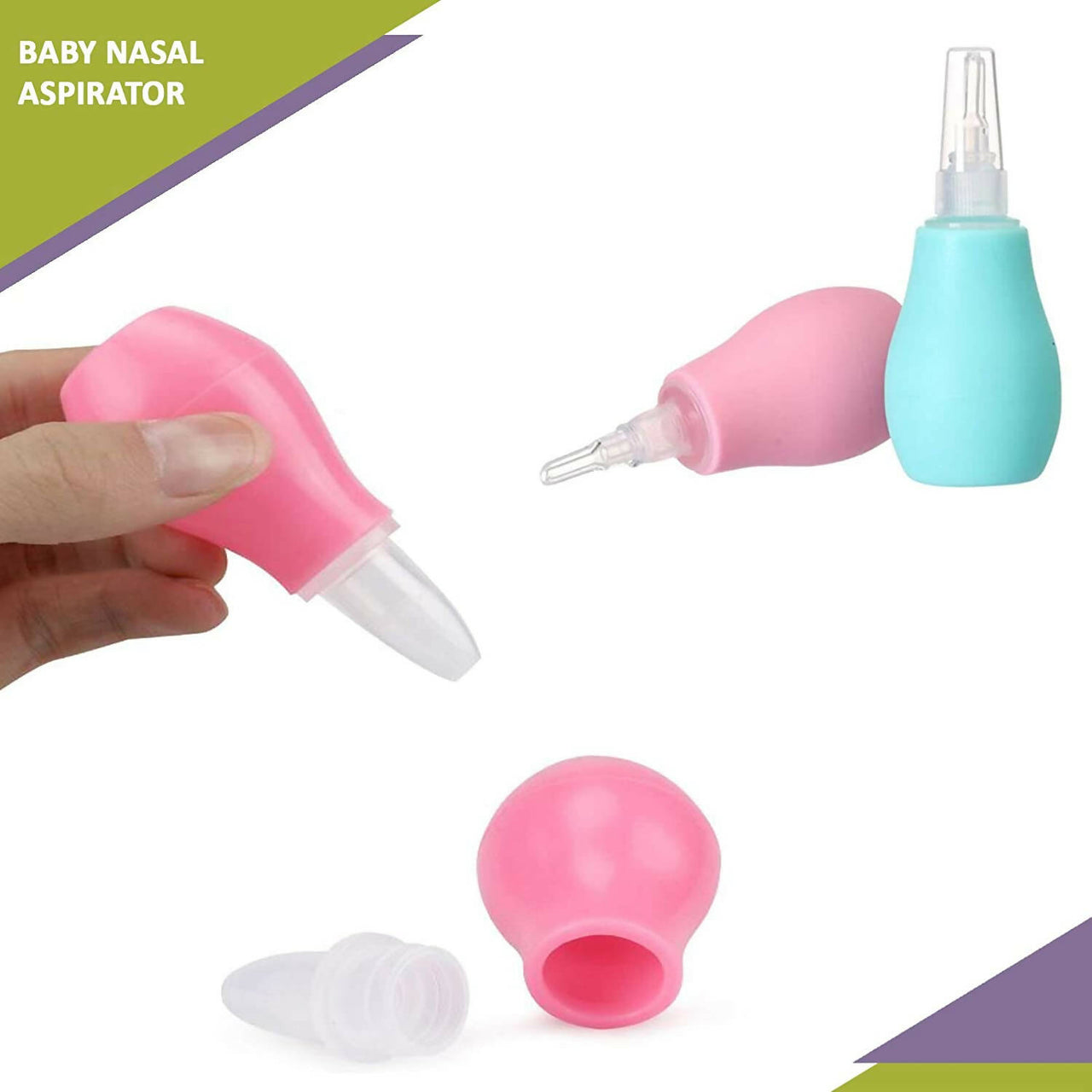 Safe-O-Kid Silicone Baby Nasal Aspirator, Vacuum Sucker, Instant Relief From Blocked Baby Nose Cleaner, Pink - Distacart