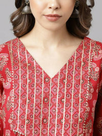 Thumbnail for FIORRA Women's Red Cotton A-Line Kurta Set - Distacart