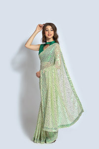 Thumbnail for NOZ2TOZ Women Party Wear Designer Green Colour Georgette Silk Fabric Sequence Embroidery Worked Saree - Distacart