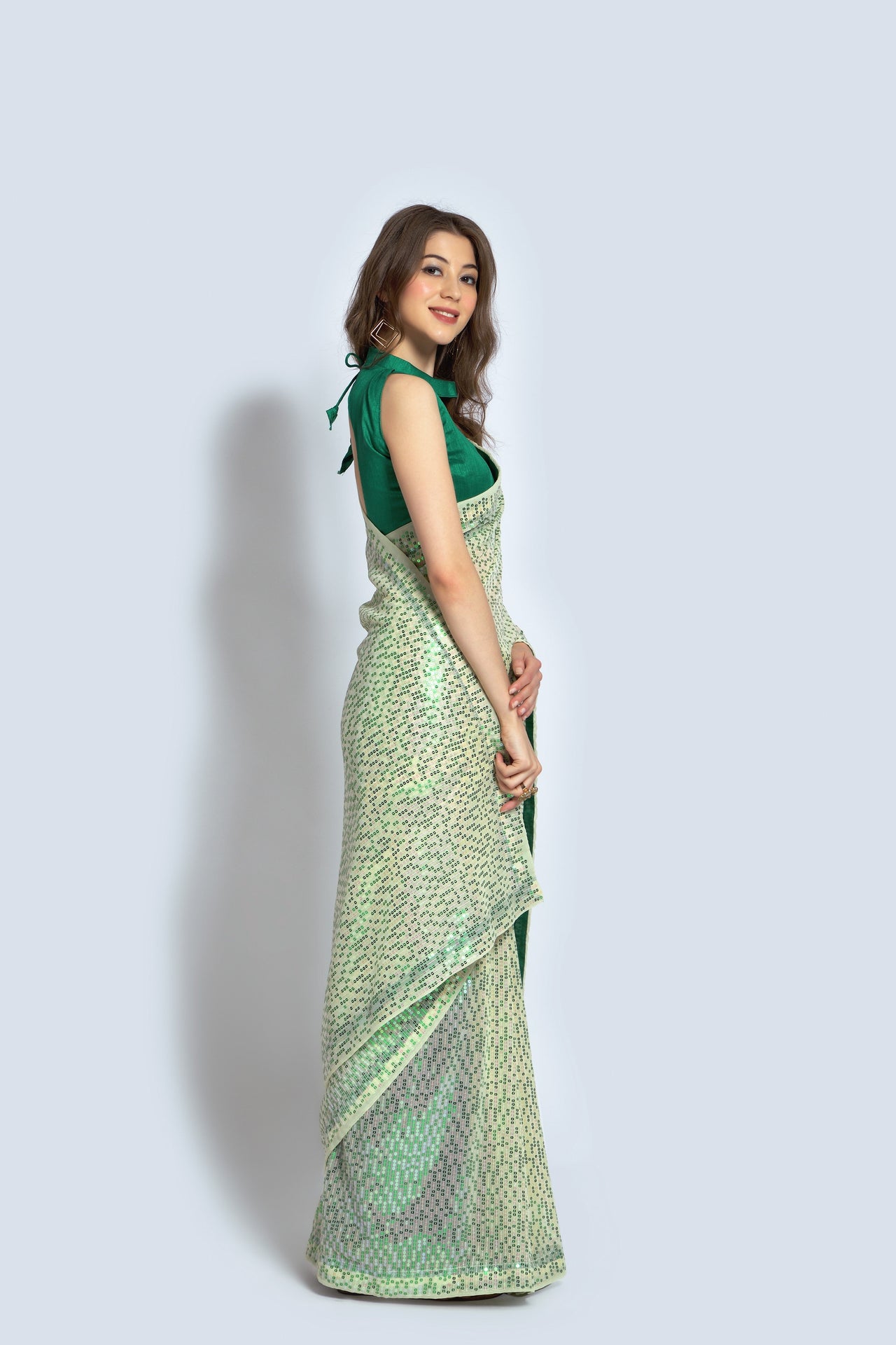 NOZ2TOZ Women Party Wear Designer Green Colour Georgette Silk Fabric Sequence Embroidery Worked Saree - Distacart