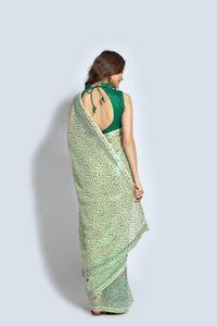 Thumbnail for NOZ2TOZ Women Party Wear Designer Green Colour Georgette Silk Fabric Sequence Embroidery Worked Saree - Distacart