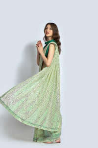 Thumbnail for NOZ2TOZ Women Party Wear Designer Green Colour Georgette Silk Fabric Sequence Embroidery Worked Saree - Distacart