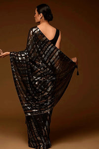 Thumbnail for NOZ2TOZ Women Party Wear Designer Black Colour Soft Georgette Fabric Sequence Embroidery Worked Saree - Distacart