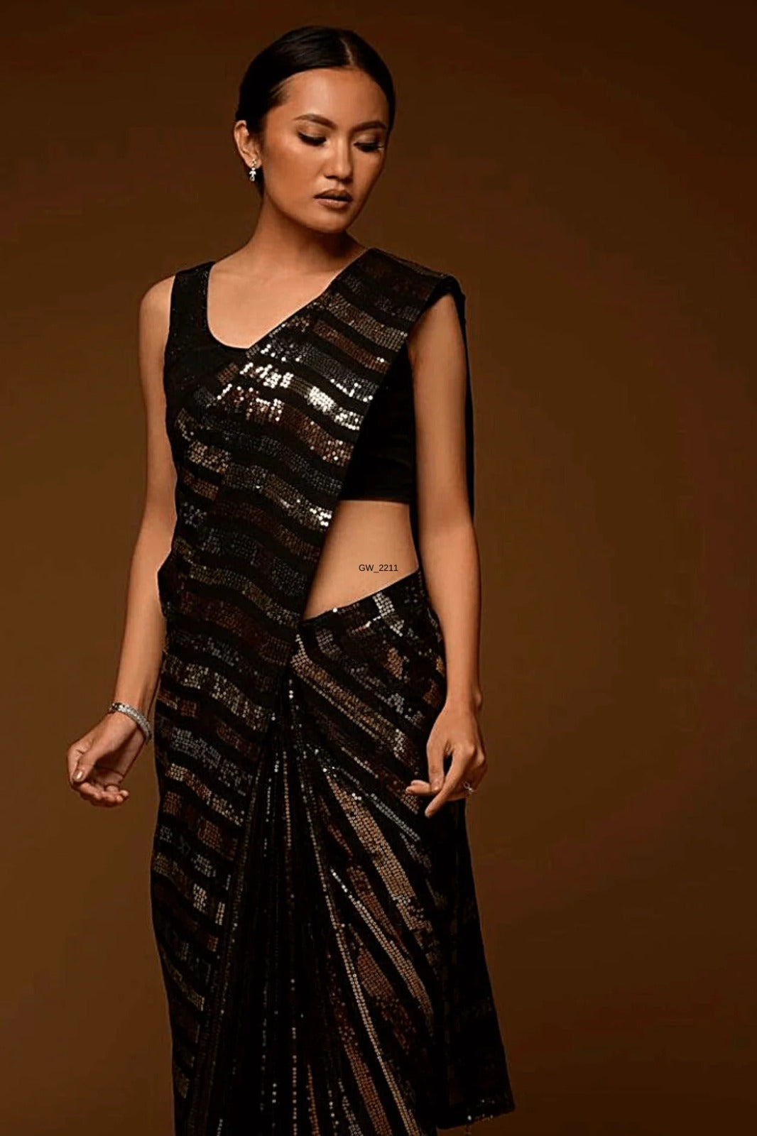 NOZ2TOZ Women Party Wear Designer Black Colour Soft Georgette Fabric Sequence Embroidery Worked Saree - Distacart