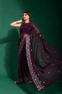 Thumbnail for NOZ2TOZ Women Party Wear Designer Purple Colour Heavy Georgette Fabric Sequence Embroidery Worked Saree - Distacart