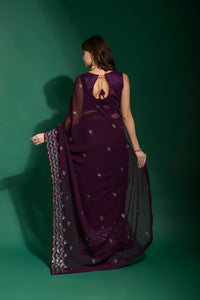 Thumbnail for NOZ2TOZ Women Party Wear Designer Purple Colour Heavy Georgette Fabric Sequence Embroidery Worked Saree - Distacart