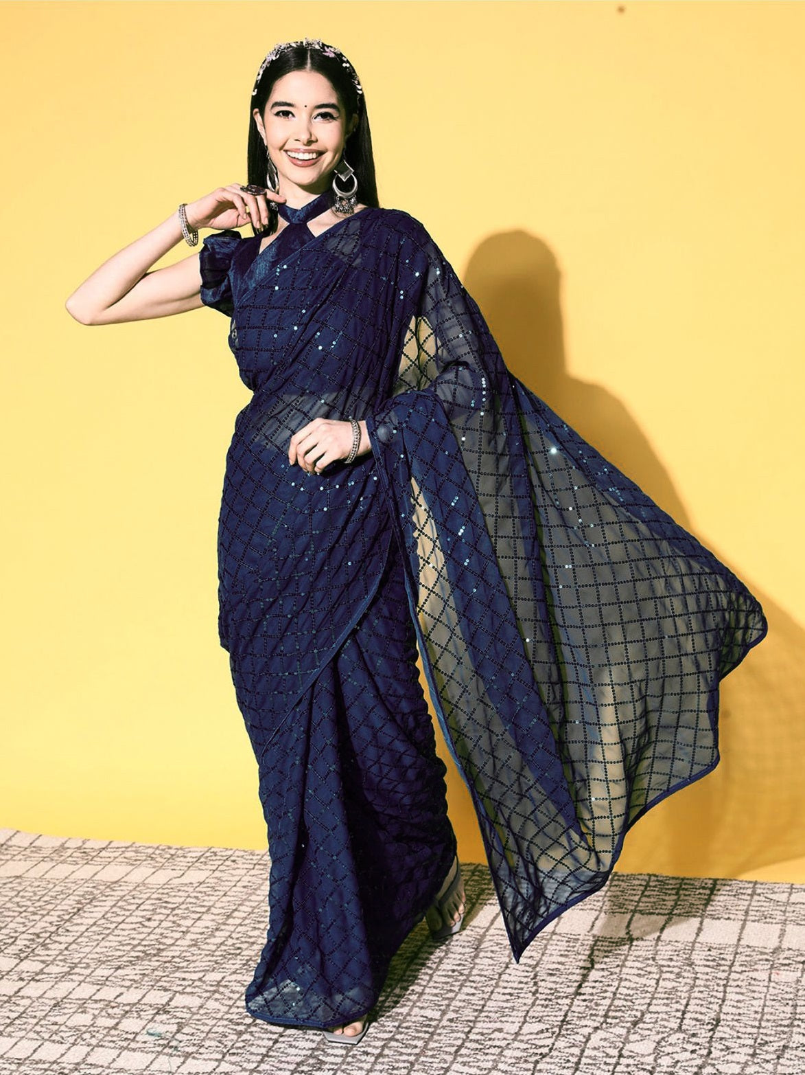 NOZ2TOZ Women Party Wear Designer Blue Colour Soft Georgette Fabric Sequence Embroidery Woked Saree - Distacart
