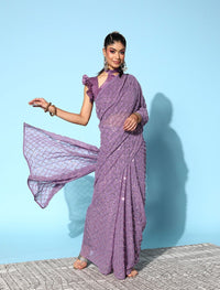 Thumbnail for NOZ2TOZ Women Party Wear Designer Purple Colour Soft Georgette Fabric Sequence Embroidery Worked Saree - Distacart