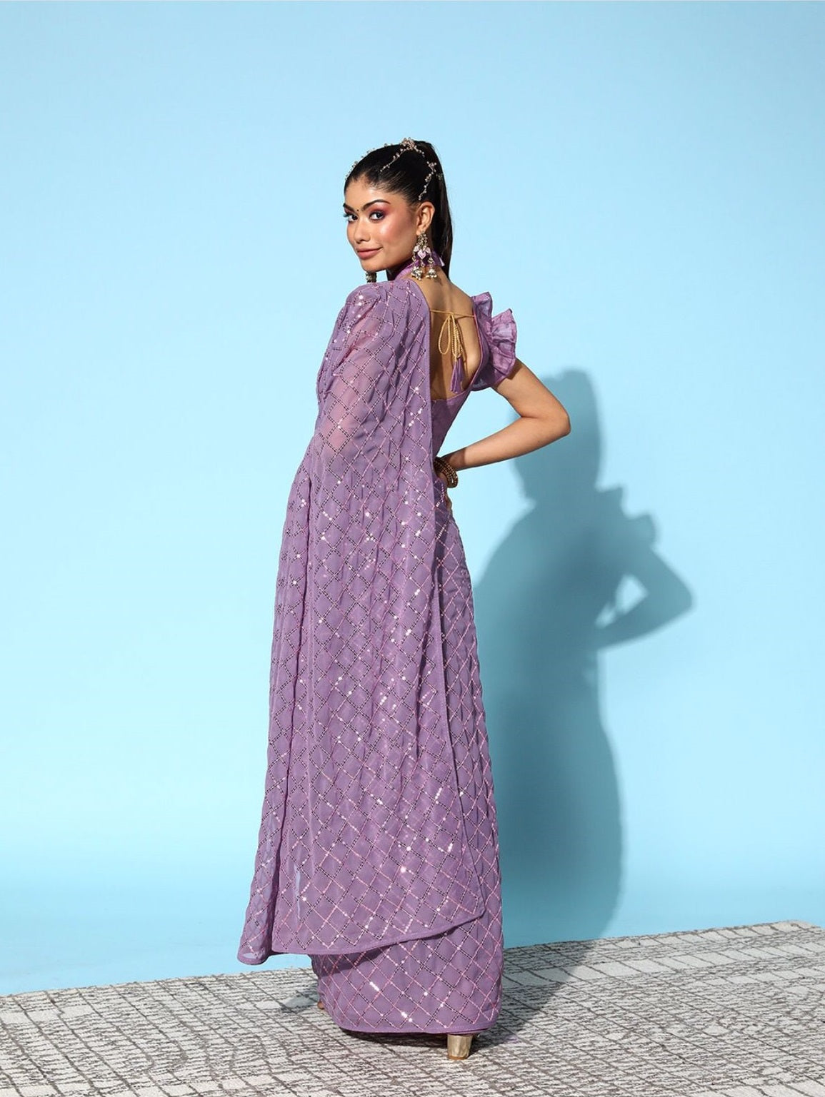 NOZ2TOZ Women Party Wear Designer Purple Colour Soft Georgette Fabric Sequence Embroidery Worked Saree - Distacart