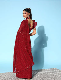 Thumbnail for NOZ2TOZ Women Party Wear Designer Red Colour Soft Georgette Fabric Sequence Embroidery Worked Saree - Distacart