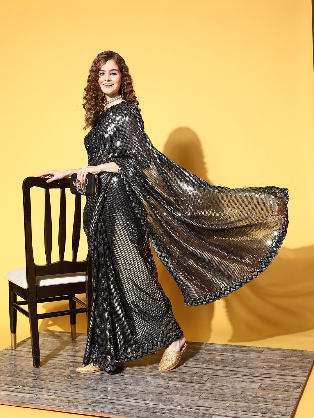 NOZ2TOZ Women Party Wear Designer Black Colour Heavy Georgette Fabric Sequence Embroidery Worked Saree - Distacart