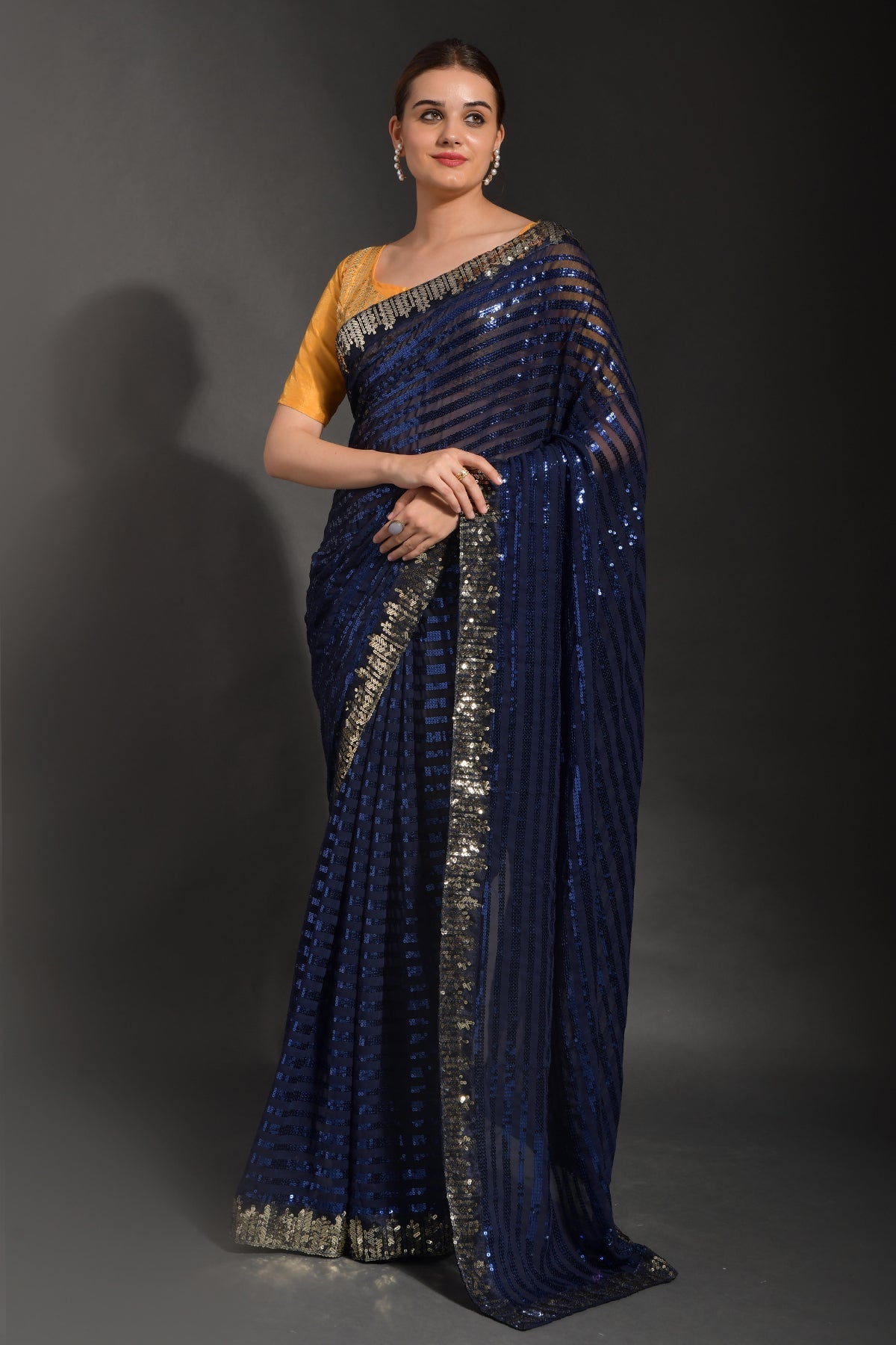 NOZ2TOZ Women Party Wear Designer Blue Colour Soft Georgette Fabric Sequence Embroidery Worked Saree - Distacart