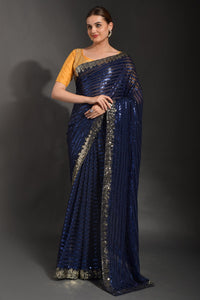 Thumbnail for NOZ2TOZ Women Party Wear Designer Blue Colour Soft Georgette Fabric Sequence Embroidery Worked Saree - Distacart