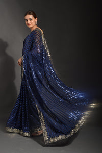 Thumbnail for NOZ2TOZ Women Party Wear Designer Blue Colour Soft Georgette Fabric Sequence Embroidery Worked Saree - Distacart