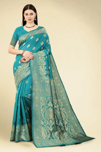 Thumbnail for NOZ2TOZ Women Party Wear Designer Rama Colour Banarasi Silk Saree - Distacart