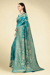 Thumbnail for NOZ2TOZ Women Party Wear Designer Rama Colour Banarasi Silk Saree - Distacart