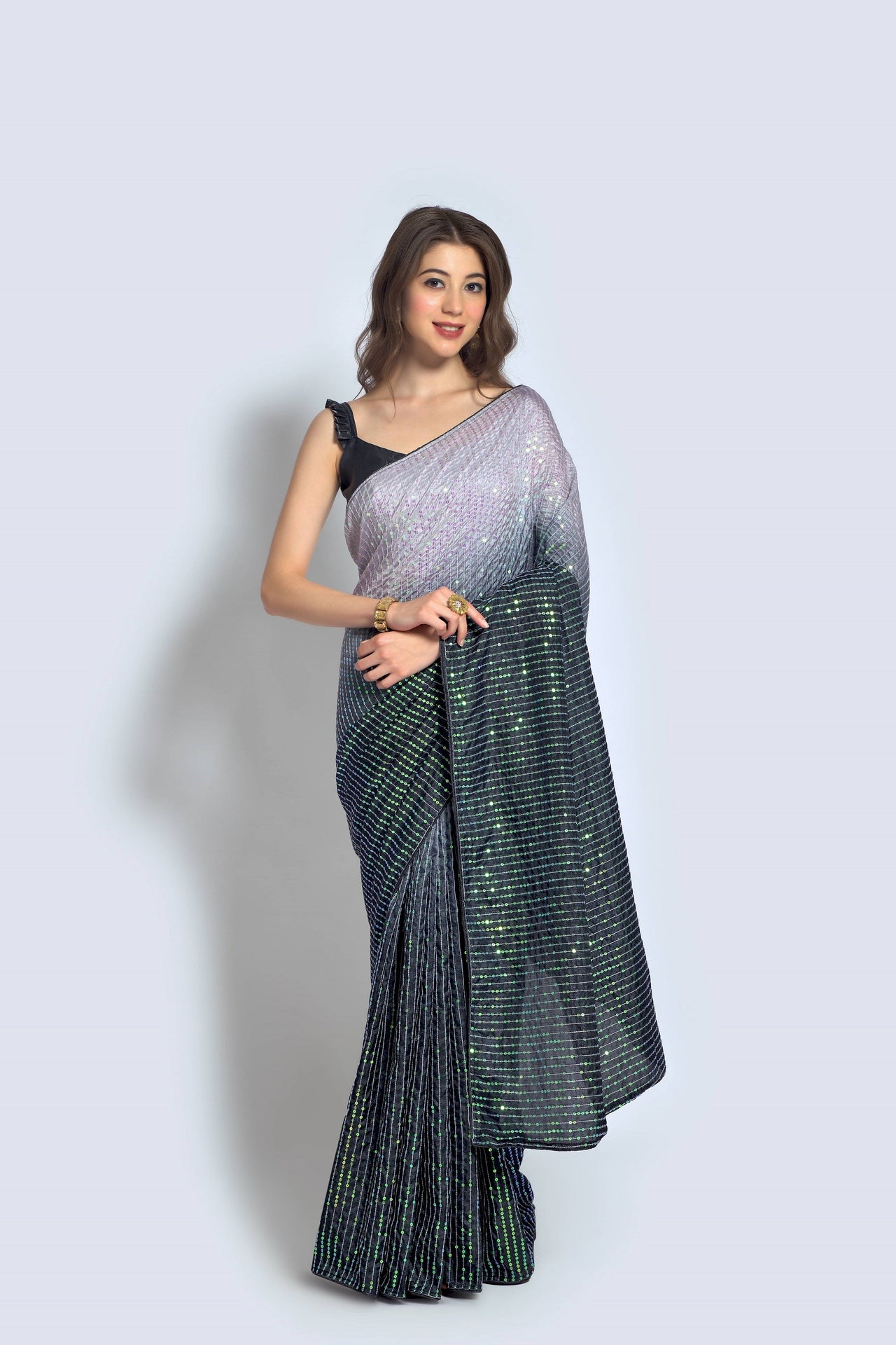 NOZ2TOZ Women Party Wear Designer Black & Off white Colour Vichitra Silk Fabric Sequence Embroidery Worked Saree - Distacart