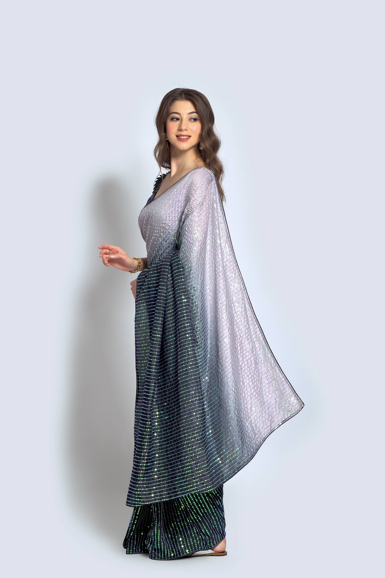 NOZ2TOZ Women Party Wear Designer Black & Off white Colour Vichitra Silk Fabric Sequence Embroidery Worked Saree - Distacart