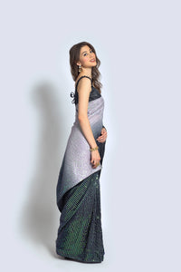Thumbnail for NOZ2TOZ Women Party Wear Designer Black & Off white Colour Vichitra Silk Fabric Sequence Embroidery Worked Saree - Distacart