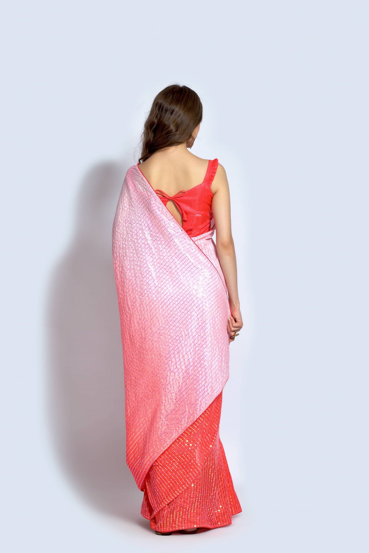 NOZ2TOZ Women Party Wear Designer Peach & Off white Colour Vichitra Silk Fabric Sequence Embroidery Worked Saree - Distacart