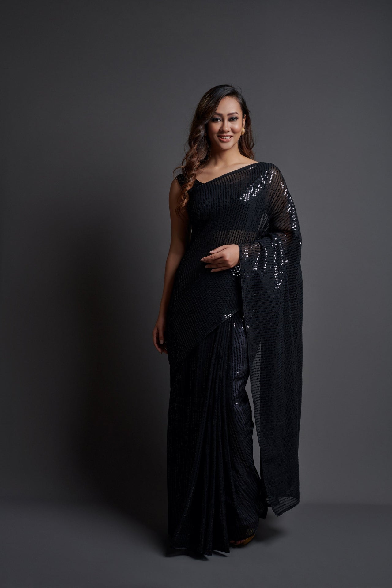 NOZ2TOZ Women Party Wear Designer Black Colour Heavy Georgette Fabric Sequence Embroidery Worked Saree - Distacart