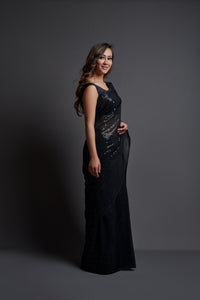 Thumbnail for NOZ2TOZ Women Party Wear Designer Black Colour Heavy Georgette Fabric Sequence Embroidery Worked Saree - Distacart