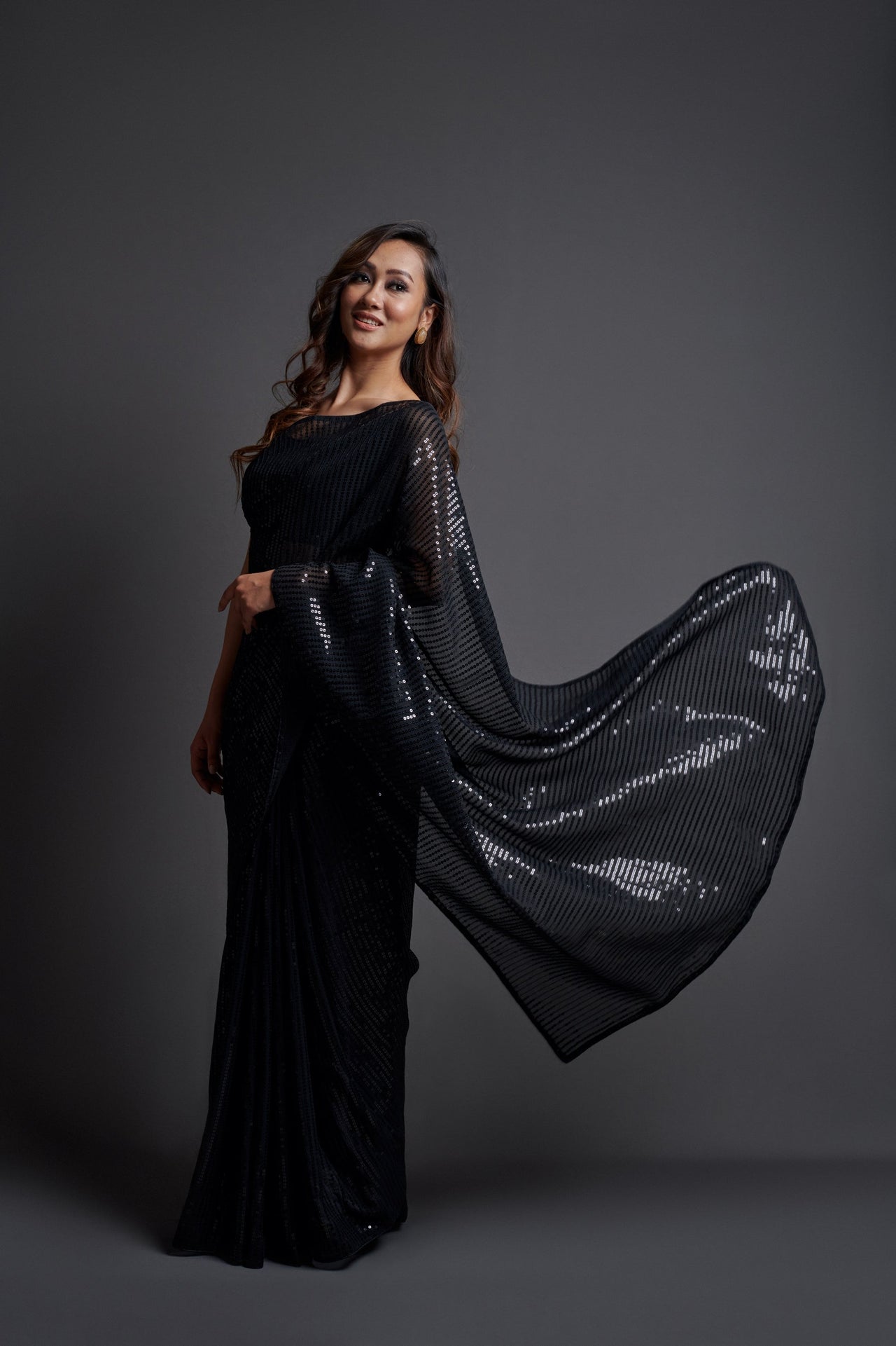 NOZ2TOZ Women Party Wear Designer Black Colour Heavy Georgette Fabric Sequence Embroidery Worked Saree - Distacart