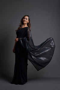 Thumbnail for NOZ2TOZ Women Party Wear Designer Black Colour Heavy Georgette Fabric Sequence Embroidery Worked Saree - Distacart