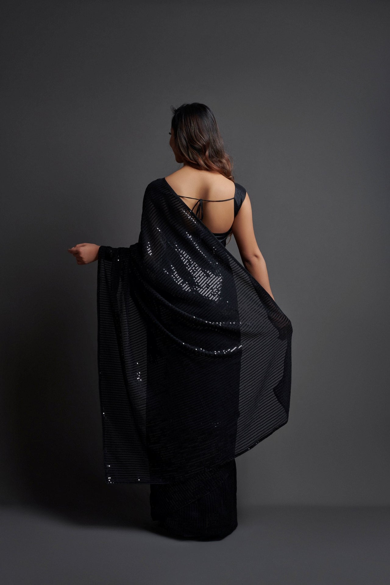 NOZ2TOZ Women Party Wear Designer Black Colour Heavy Georgette Fabric Sequence Embroidery Worked Saree - Distacart