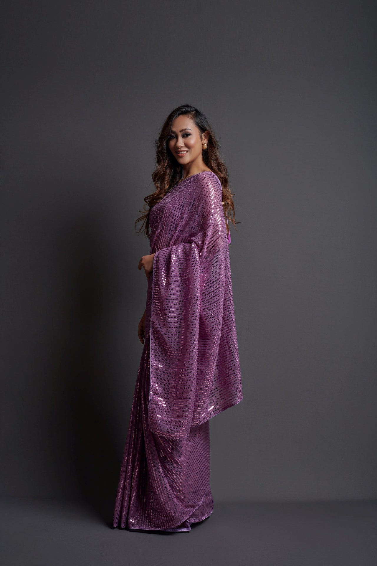 NOZ2TOZ Women Party Wear Designer Wine Colour Heavy Georgette Fabric Sequence Embroidery Worked Saree - Distacart