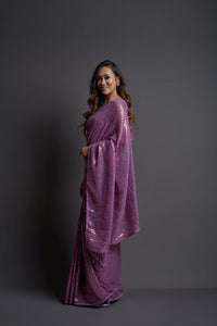 Thumbnail for NOZ2TOZ Women Party Wear Designer Wine Colour Heavy Georgette Fabric Sequence Embroidery Worked Saree - Distacart