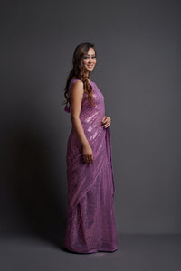 Thumbnail for NOZ2TOZ Women Party Wear Designer Wine Colour Heavy Georgette Fabric Sequence Embroidery Worked Saree - Distacart