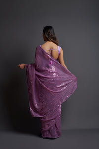Thumbnail for NOZ2TOZ Women Party Wear Designer Wine Colour Heavy Georgette Fabric Sequence Embroidery Worked Saree - Distacart