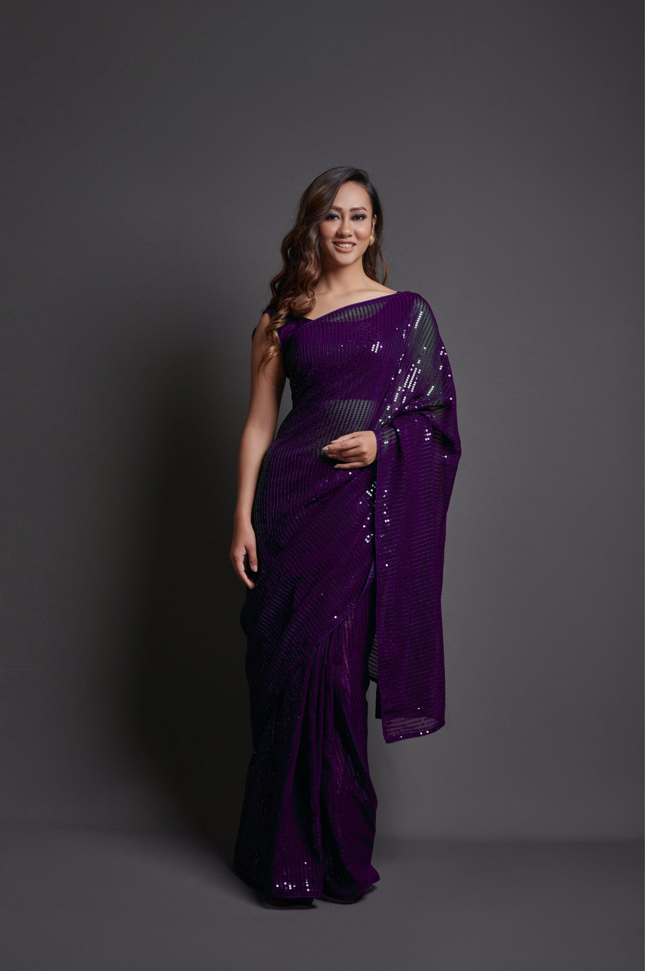 NOZ2TOZ Women Party Wear Designer Purple Colour Heavy Georgette Fabric Sequence Embroidery Worked Saree - Distacart