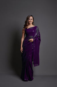 Thumbnail for NOZ2TOZ Women Party Wear Designer Purple Colour Heavy Georgette Fabric Sequence Embroidery Worked Saree - Distacart
