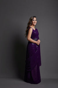 Thumbnail for NOZ2TOZ Women Party Wear Designer Purple Colour Heavy Georgette Fabric Sequence Embroidery Worked Saree - Distacart