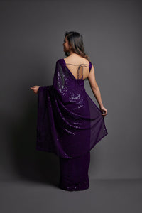 Thumbnail for NOZ2TOZ Women Party Wear Designer Purple Colour Heavy Georgette Fabric Sequence Embroidery Worked Saree - Distacart