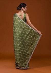 Thumbnail for NOZ2TOZ Women Party Wear Designer Green Colour Satin Fabric Bandhani Printed with Sequence Worked Lace Border - Distacart