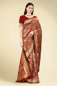 Thumbnail for NOZ2TOZ Women Party Wear Designer Maroon Colour Banarasi Silk Saree - Distacart