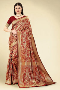 Thumbnail for NOZ2TOZ Women Party Wear Designer Maroon Colour Banarasi Silk Saree - Distacart