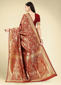 Thumbnail for NOZ2TOZ Women Party Wear Designer Maroon Colour Banarasi Silk Saree - Distacart