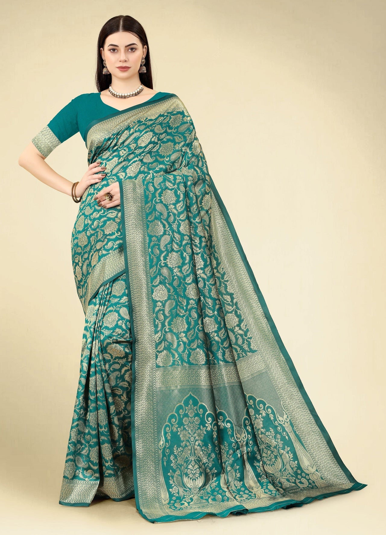 NOZ2TOZ Women Party Wear Designer Rama Colour Banarasi Silk Saree - Distacart